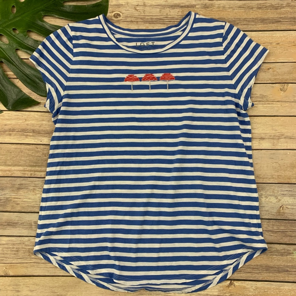 Loft vintage striped tee w beaded beach umbrellas